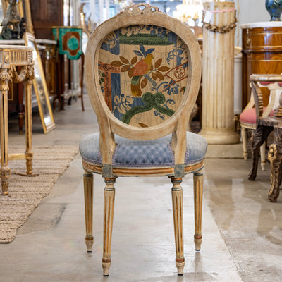 Set of 4 Louis XVI Dining Chairs – Original Blue Fabric and Paint