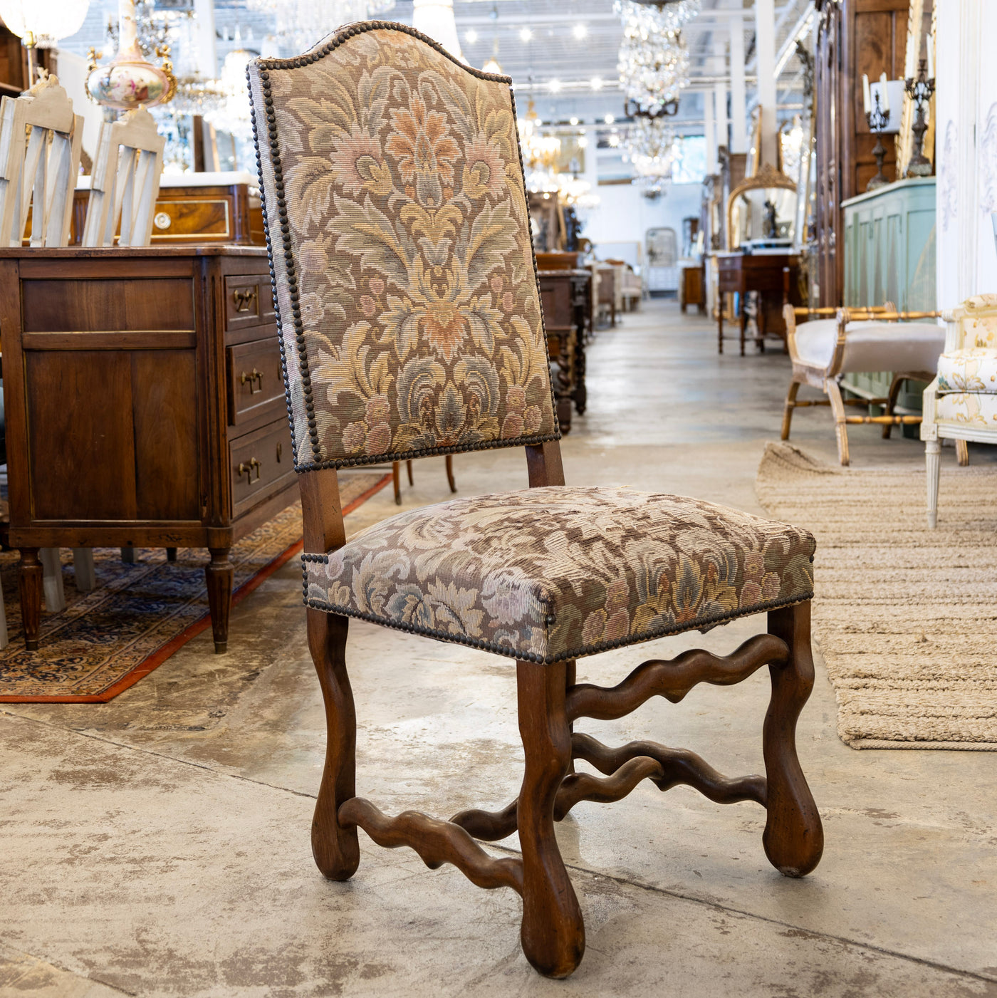 Louis XVI Dining Chair – Brown Frame with Original Tapestry Upholstery