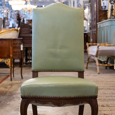 Louis XV Dining Chair – Original Green Leather Upholstery