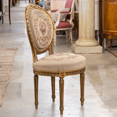 Pair of Louis XVI Round Accent Chairs – Gilded with Original Aubusson Upholstery