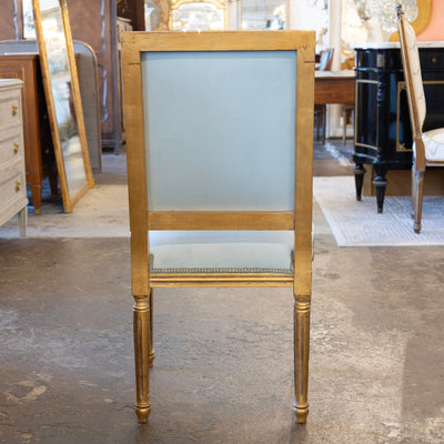 Louis XVI Square Gilded Dining Chair – Blue Velvet Upholstery