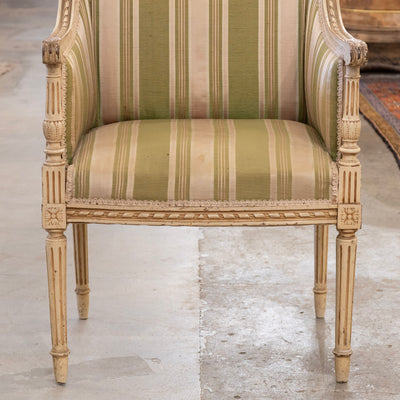 Pair of Louis XVI Painted Accent Chairs – Original Green Striped Upholstery