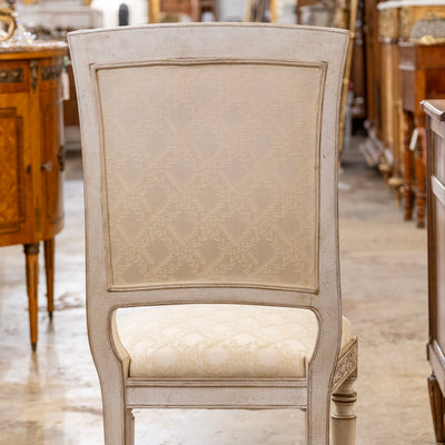 Louis XVI Antique White Dining Chair –  Original Cream Damask Upholstery