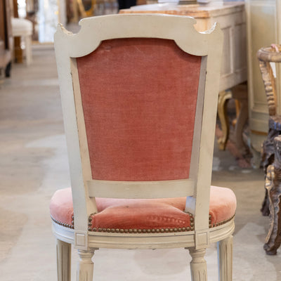 Louis XVI Dining Chair – Antique White Frame with Original Deep Rose Upholstery