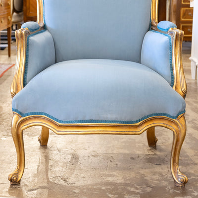 Louis XV Gilded Bergère Gilded Chair – Blue Velvet Upholstery - Bergère Chairs | Le Chateau (Atlanta, GA) • 6