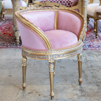 Pair of Louis XVI Petite Gilded Bergère Chairs – Velvet Deep Rose Upholstery - Accent Chairs | Le Chateau (Atlanta, GA) • 2