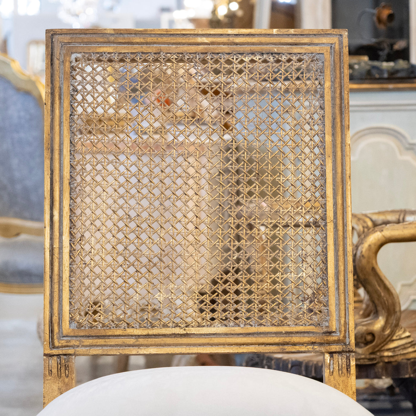 Louis XVI Gilded Square Cane Open Back Dining Chair