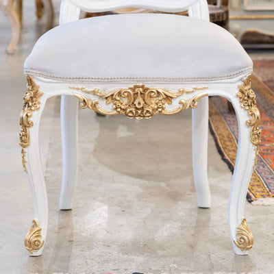 Grand Louis XV Style White & Gold Round Dining Chair – Grey Velvet Upholstery