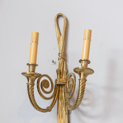 Pair of Louis XVI Brass Wall Sconces – Tassel Detailing & Rope Trim
