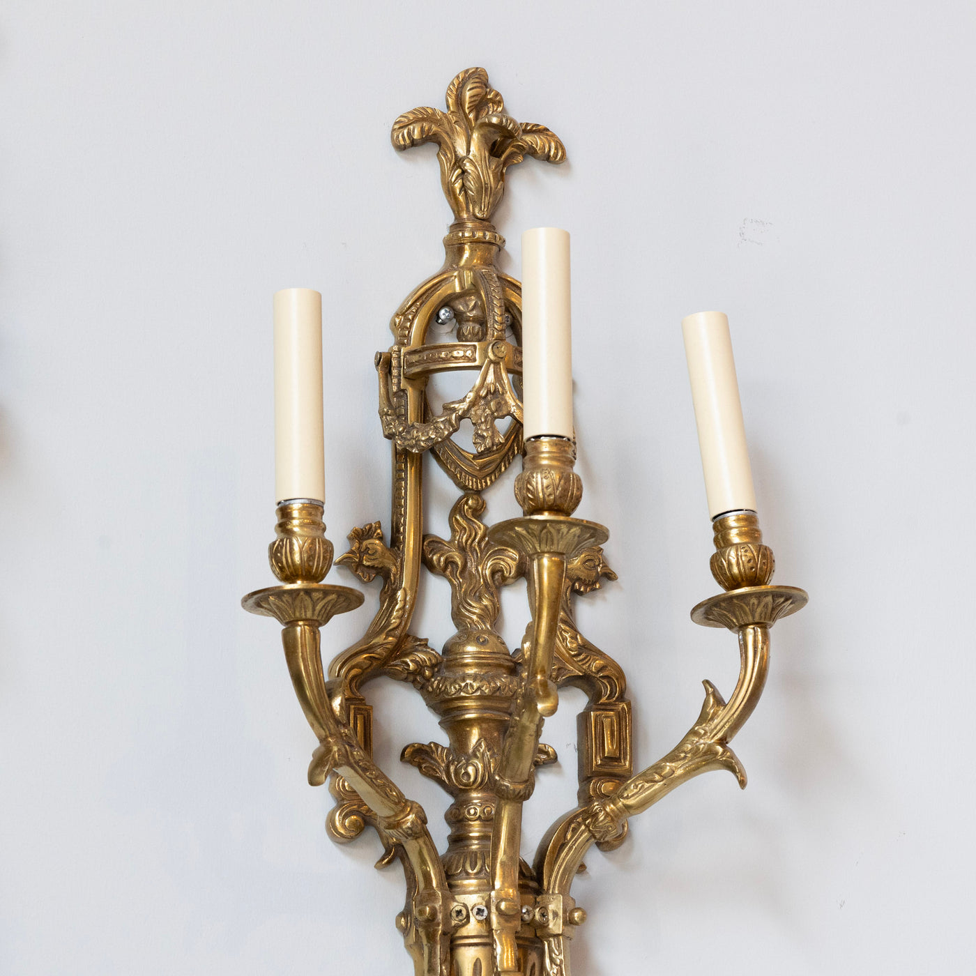 Pair of Rococo Gilded Wall Sconces - Cage Frame in Antique Gold - Wired Sconces | Le Chateau (Atlanta, GA) • 3