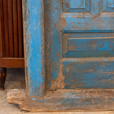 Blue Painted Double Doors – Distressed Finish with Stained Glass Transom - Door | Le Chateau (Atlanta, GA) • 6