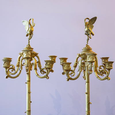 Pair of Gilt Bronze Candelabras – Swan Finials