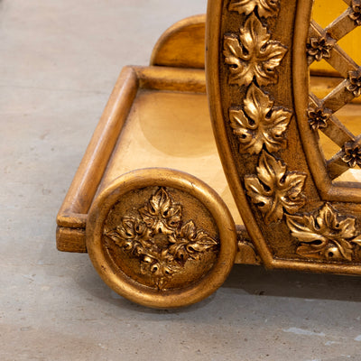 Gilded Italian Bar Cart – Carved Leaf Motifs & Lattice Paneling