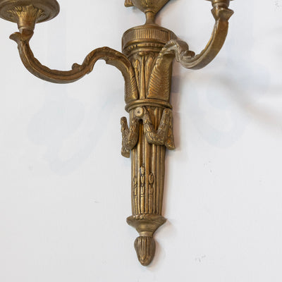 Pair of Louis XVI Dark Brass Wall Sconces – Urn Finial & Laurel Carvings