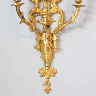 Pair of Rococo Gilded Wall Sconces - Cage Frame in Bright Gold