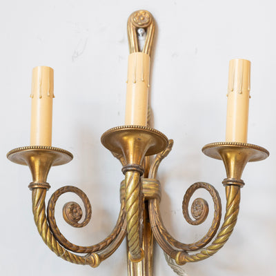 Pair of Louis XVI Brass Wall Sconces – Tassel Frame & Rope Twist Arms - Wired Sconces | Le Chateau (Atlanta, GA) • 4