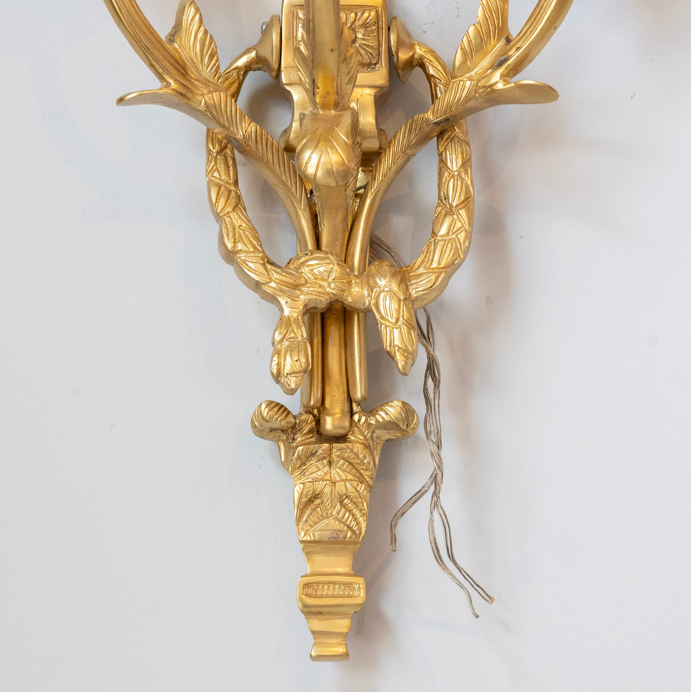 Pair of Louis XVI Grand Gilded Wall Sconces – Bright Gold with Bow Frame - Wired Sconces | Le Chateau (Atlanta, GA) • 8