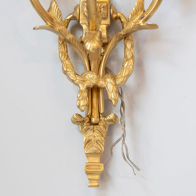 Pair of Louis XVI Grand Gilded Wall Sconces – Bright Gold with Bow Frame - Wired Sconces | Le Chateau (Atlanta, GA) • 8