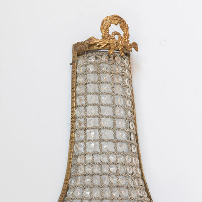 Pair of French Empire Crystal Basket Sconces – Gilded Bronze Trim