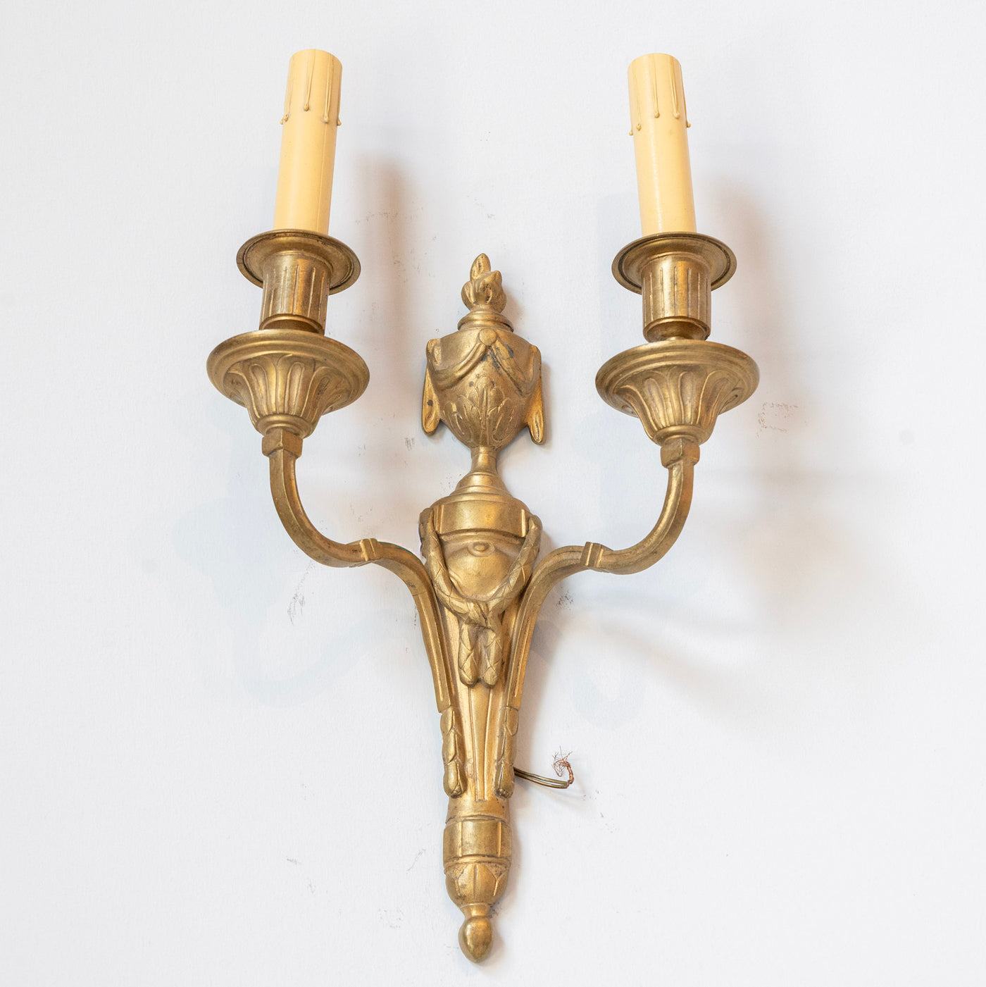 Louis XVI Brass Two-Arm Wall Sconce – Urn & Drapery Motif
