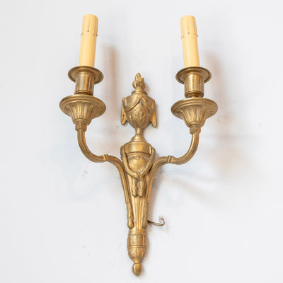 Louis XVI Brass Two-Arm Wall Sconce – Urn & Drapery Motif