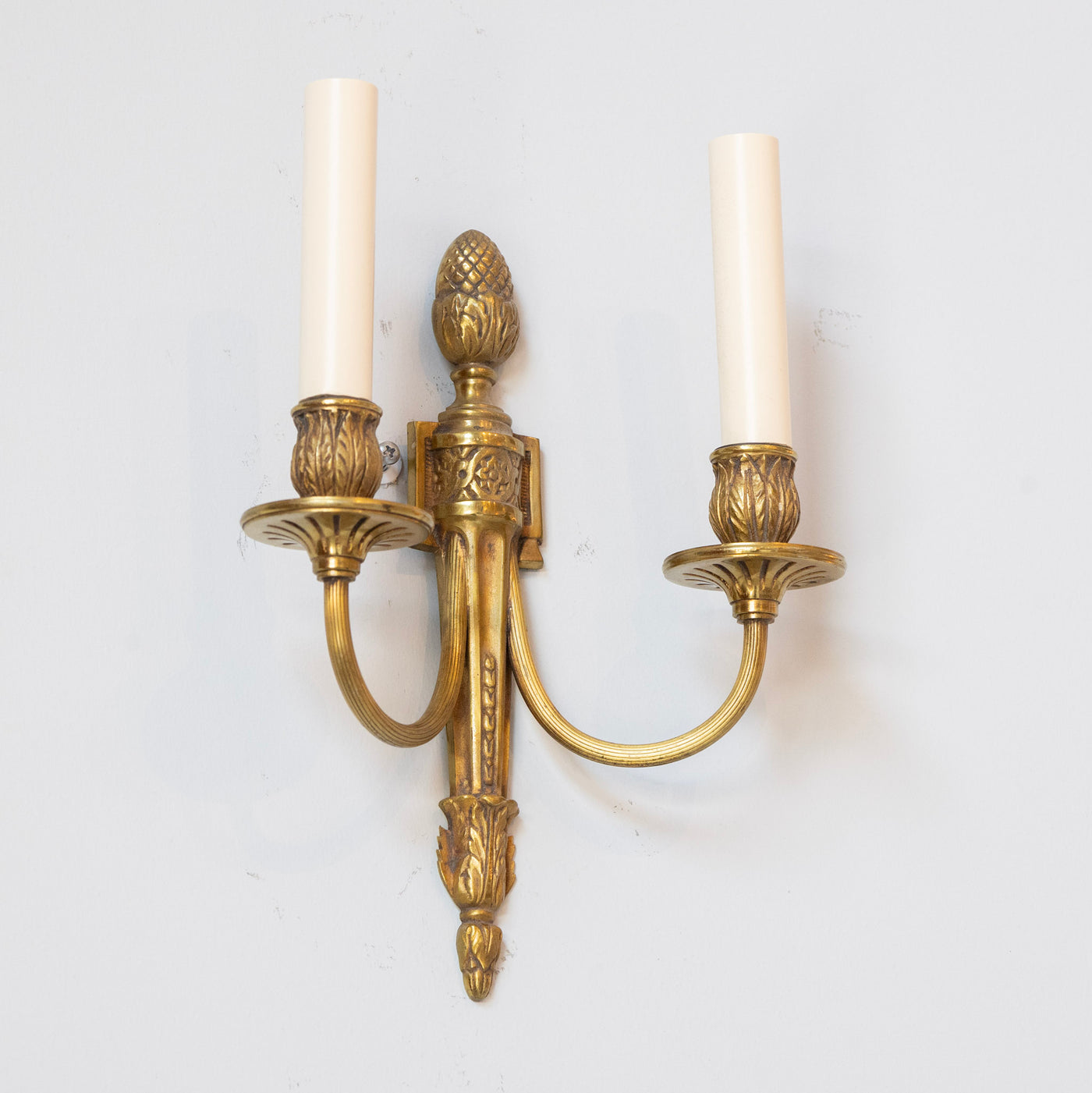 Louis XVI Brass Two-Arm Wall Sconce – Pinecone & Leaf Carvings