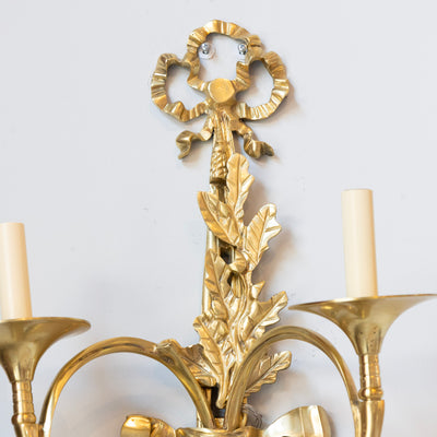 Pair of Louis XVI Brass Sconces – Bow Frame & Laurel Detailing - Wired Sconces | Le Chateau (Atlanta, GA) • 4
