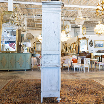 Louis XV Cupboard – Distressed White Finish & Clock Crest