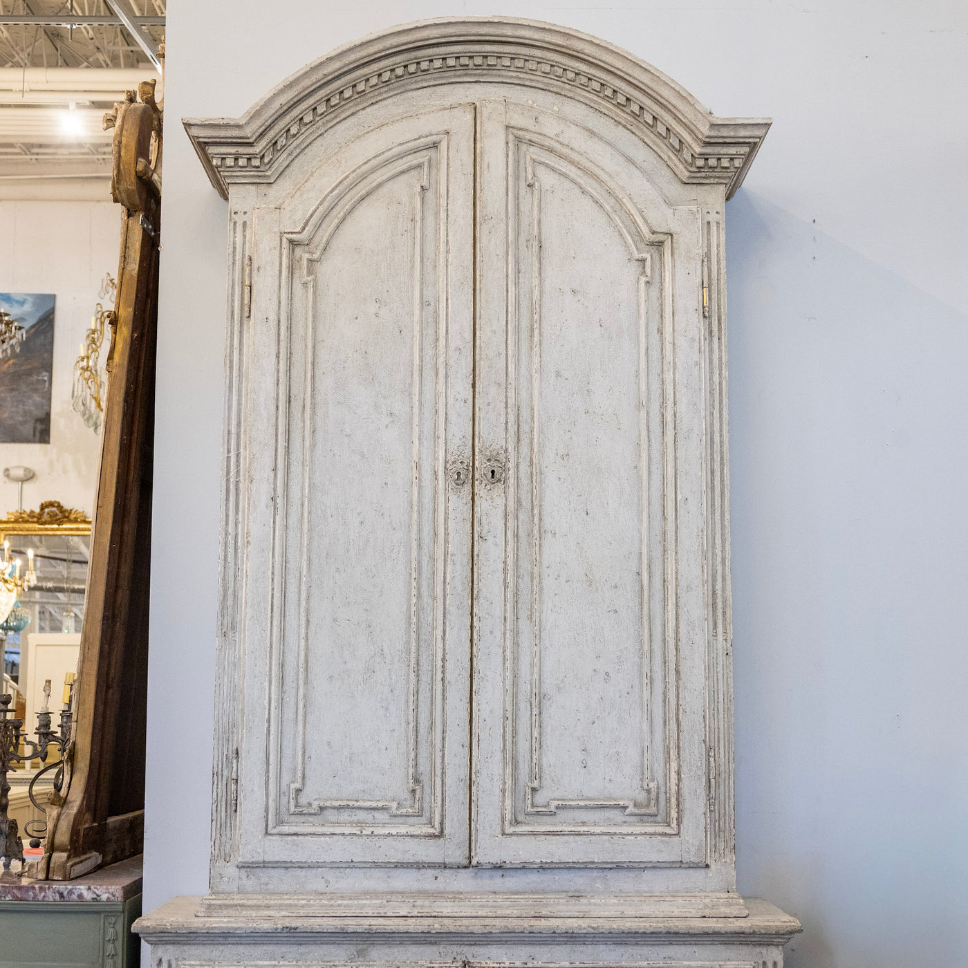 Pair of Swedish Tall Painted Cabinets – Distressed Grey Finish