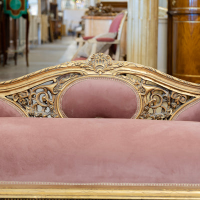 Louis XVI Gilded Settee – Pink Velvet Upholstery & Carved Detail