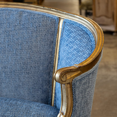 Louis XVI Round Settee – Gilded Frame & Greek Key Blue Velvet