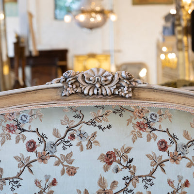 Louis XV Painted Settee – Floral Scalamandré Upholstery & Carved Trim