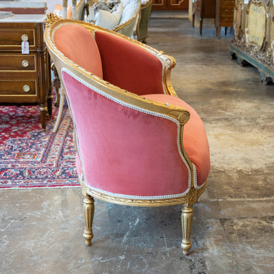 Louis XVI Gilded Settee – Dark Pink Velvet Upholstery