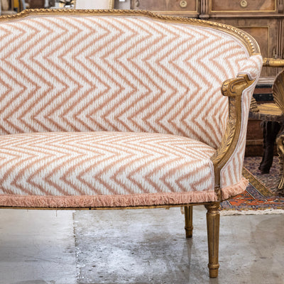 Louis XVI Gilded Settee – Pink Chevron Upholstery