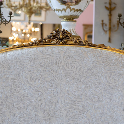 Louis XV Gilded Sofa – Carved Trim & Cream Velvet Textured Upholstery