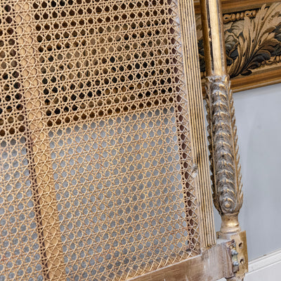 Louis XVI Gold Cane King Size Bed Set – Carved Crest & Fluted Posts