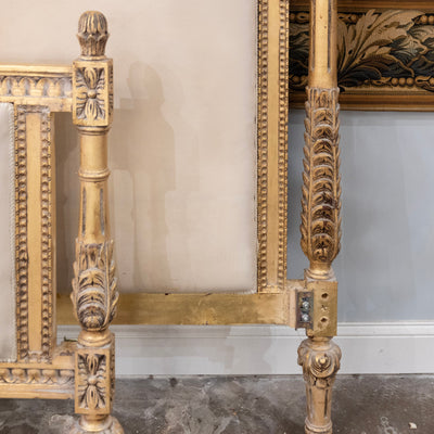 Louis XVI Gilded King Size Bed Set – Carved Frame & Posts with Cream Velvet