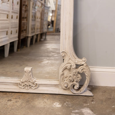 Louis XV Trumeau Mirror – Intricate Wreath Carvings in Antique White