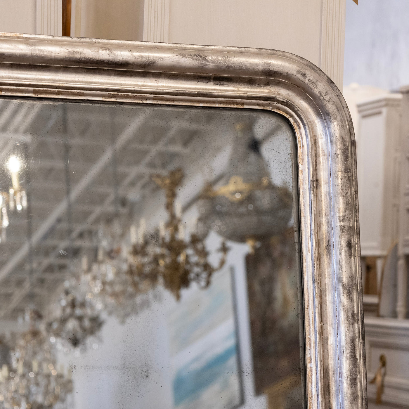 Louis Philippe Silver Gilded Floral Trim Mirror – Original Glass & Distressed Patina