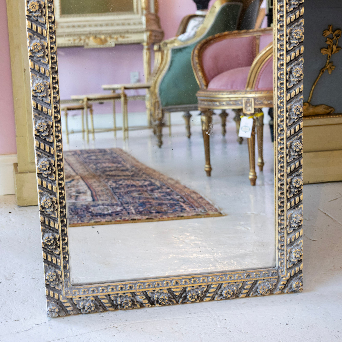Louis XVI Mirror – Carved Floral Garland Frame with Aged Patina