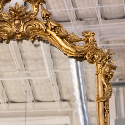 Grand 17th Century French Gilded Mirror – Ornate Rococo Crest & Floral Carvings