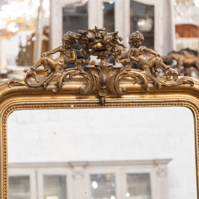 18th century Ornate French Gilded Mirror – Cherub Crest & Beaded Frame