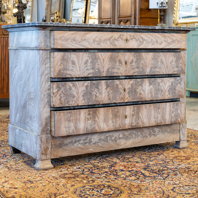 Louis Philippe Stripped Burl Wood Chest – Black Marble Top
