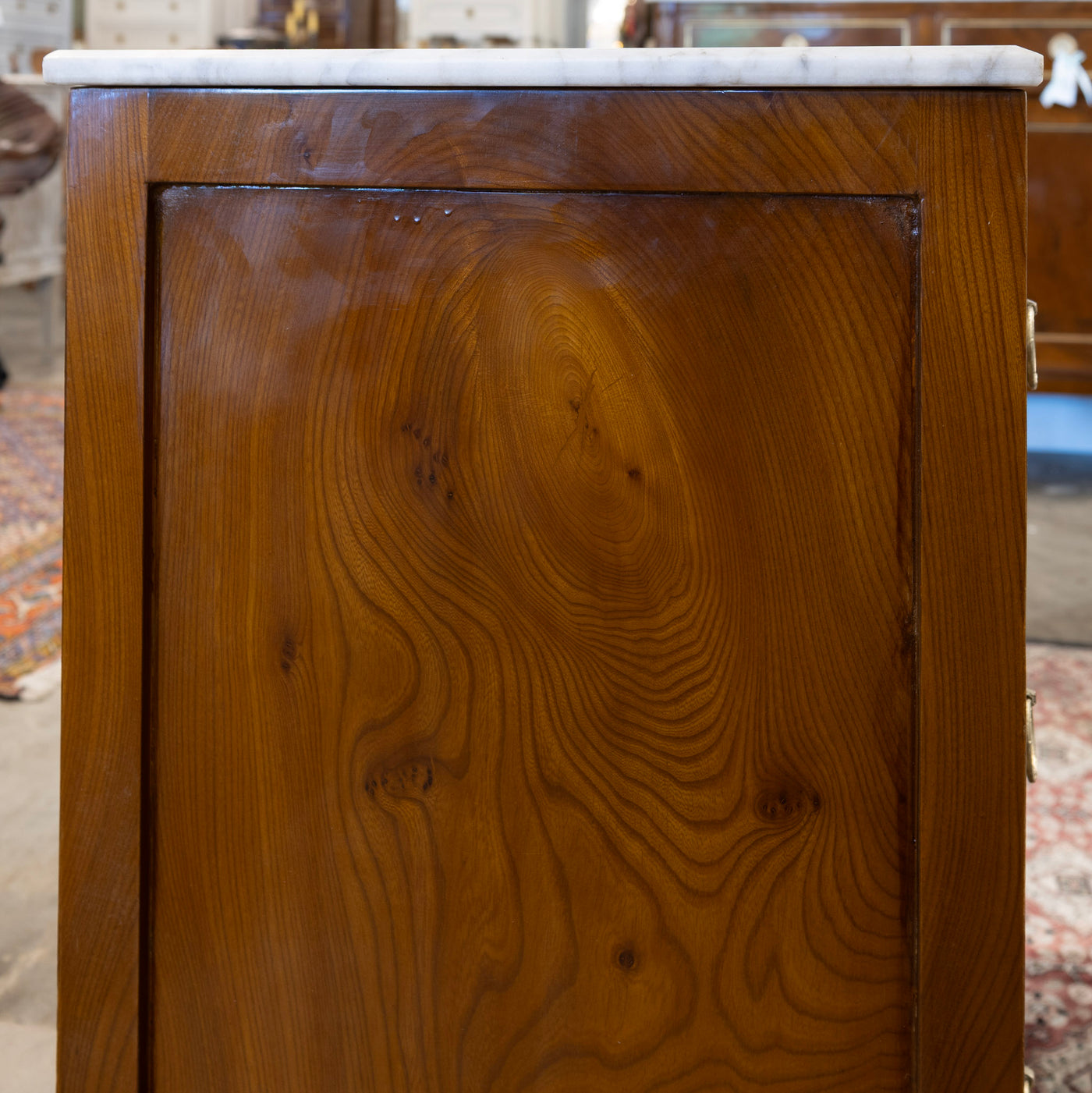 Art Deco 3-Drawer Chest – Burl Wood & White Marble Top