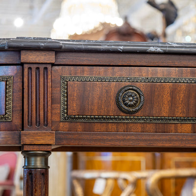 Louis XVI Demilune Console Table – Black Marble Top & Bronze Pulls