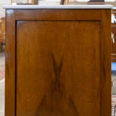 Art Deco 3-Drawer Nightstand – Burl Wood & White Marble Top