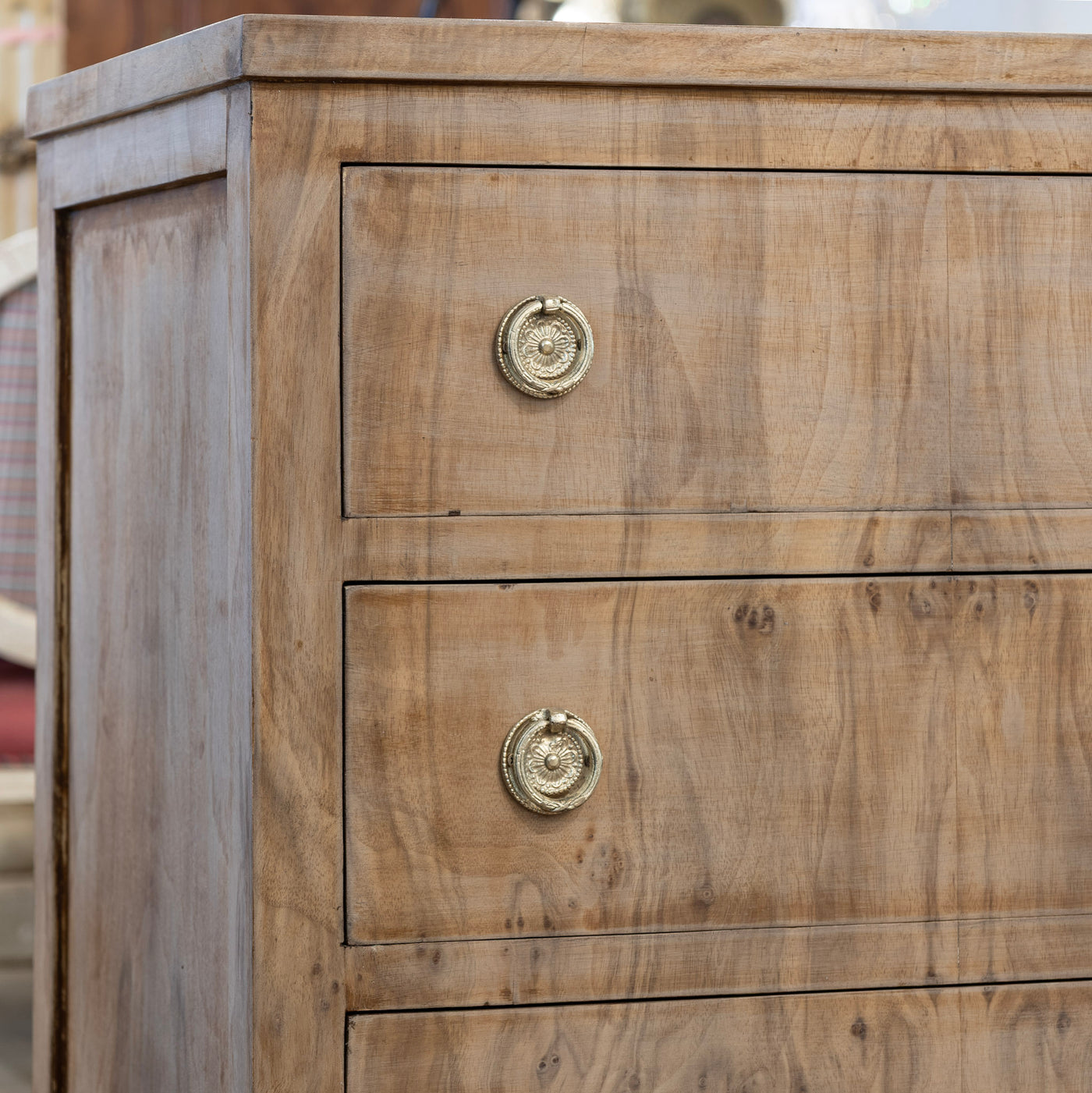 Art Deco Nightstand – Stripped Wood & Brass Pulls