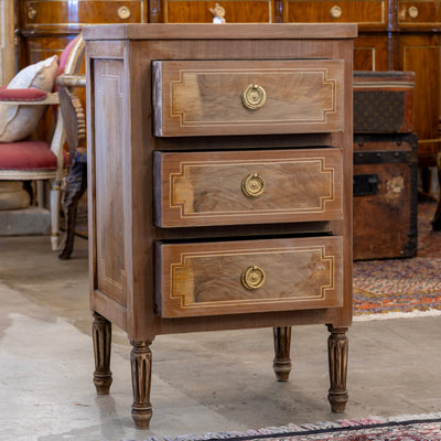 Louis XVI 3-Drawer Nightstand – Stripped Burl Wood Finish