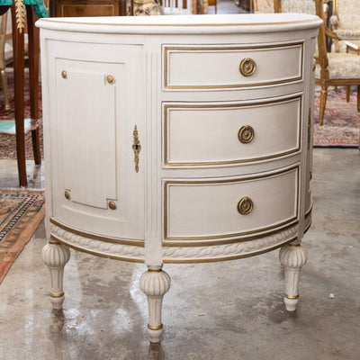 Swedish Demilune Chest – White with Gold Trim