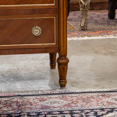 Louis XVI Burl Wood 3-Drawer Nightstand – Rounded Corners and Gold Inlay